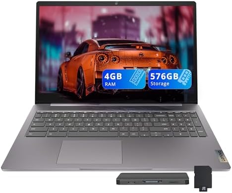 Lenovo 3i 15.6" FHD Chromebook, Intel Celeron N4500, 4GB LPDDR4X, 576GB Storage (64GB eMMC + 512GB Docking Station Set), Intel UHD Graphics, Number Pad, HD Webcam, Wi-Fi 6, Chrome OS, Gray