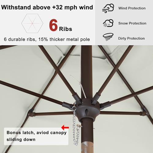 Image of ABCCANOPY 7.5FT Outdoor Patio Umbrella, UV Protection Table Umbrella w /Crank for Easy Set Up, Suitable for Garden, Lawn, Deck & Backyard (Light Beige) | Fade & UV Resistant Fabric,6 Fiberglass Ribs,Smooth Crank System,Wind Resistance,Great for Patio,Backyard,Garden,Deck