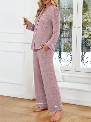 LILLUSORY Womens Pajamas Sets Long Sleeve Lounge Warm Sleepwear 2 pieces Fall Clothes With Pockets3