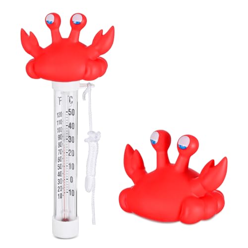 Floating Pool Thermometer Aquarium Thermometer Large Easy-Read Display with String for Swimming Pools Spas Hot Tubs Ponds Aquariums - Crab Designs
