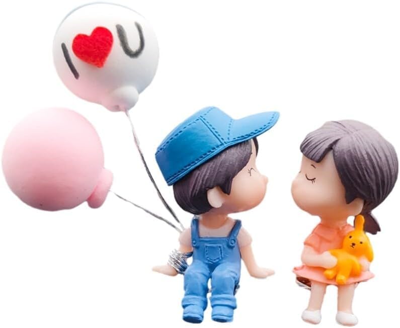 Image of Car Dashboard Couple Figurine with Balloon Decor - Silicone Cute Love Mini Statue Showpiece for Car Interior, Romantic Bobblehead Toy Gift Accessory for Couples, Dashboard Decoration