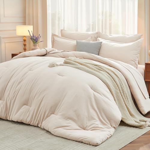 MUXHOMO 7 Pieces King Comforter Set, Soft Bed in a Bag King Size, All Season Bedding Set with...