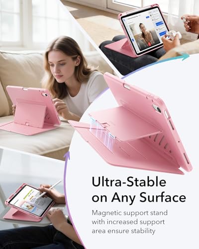 Image of ESR for iPad Air 11 Inch Case M4 /M3 /M2 (2026 /2025 /2024), iPad Air 5th /4th Gen Case (2022 /2020), Vertical Stand Cover with Pencil Holder, Ultra-Stable Cover, Multi Stand Angles, Flip Series, Pink
