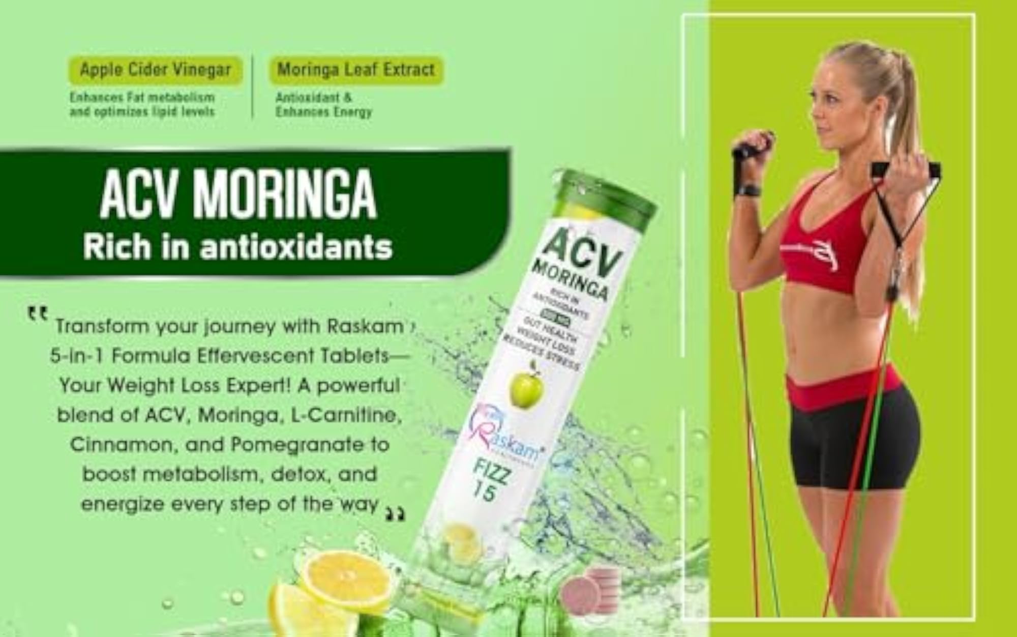 Raskam ACV Moringa 500mg Shikanji Flavour Effervescent Tablets