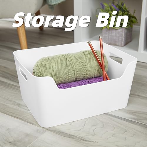Image of (6 pack) Extra Large Plastic Storage Bins, 11 inch W x 14.3 inch D x 7 inch H, Front Opening Container for Pantry, Closet, Bathroom Organization, White