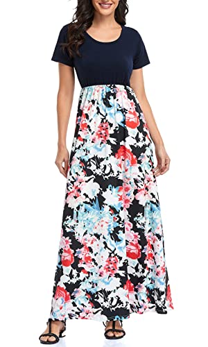 Image of Lacavocor Womens Short Sleeve Maxi Dresses Empire Waist Long Dress