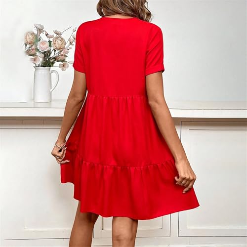 Robe de vacances rouge col en V ample et fluide pour un look décontracté chic - 5