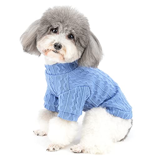 ZUNEA 犬服 犬用 セーター 小型犬 秋冬 ニット セーター 暖かい 防寒 コート ジャケット 綿服 おしゃれ かわいい ドッグウェア 洋服 可愛い 伸縮性あり ペット 猫 犬用 冬 あたたかい シャツ 子犬 チワワ トイプードル用服 お散歩 ライトブ