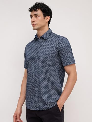 Image of Parx Men Slim Fit Print Pattern Pure Cotton Semi Cutaway Collar Half Sleeve Casual Shirt