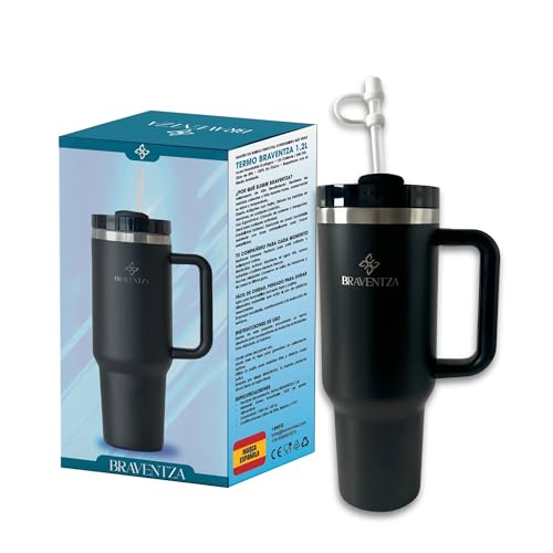 Taza Térmica con Asa y Pajita, Acero Inoxidable Sin BPA -Tumbler ...