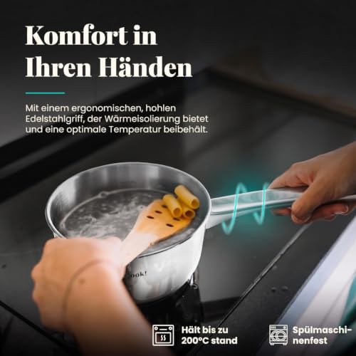 Wecook! Stielkasserolle 14cm, kasserolle, klein, kleiner Topf Induktion 1,1l, Edelstahl, stapelbar, für kleine Portionen, Singlehaushalt – Ansicht 6
