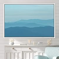 Framed Canvas Wall Art Blue Sunset Abstract Aerial Colorful Digital Art Landscape Minimalist Mountain Top Multicolor - 16x24 inches