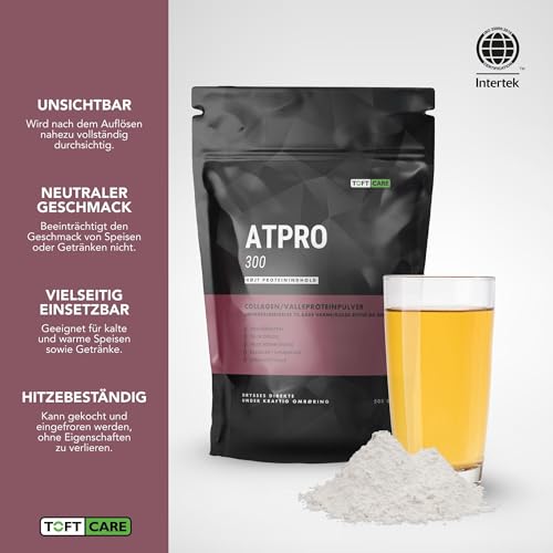 TOFT CARE ATPRO 300 | Neutrales Protein Pulver 500g | 89% Molkenprotein Isolat & Kollagen | Leicht Löslich, Geschmacksneutral Eiweißpulver für Senioren, Appetitlosigkeit, Untergewicht & Spezielle Diät