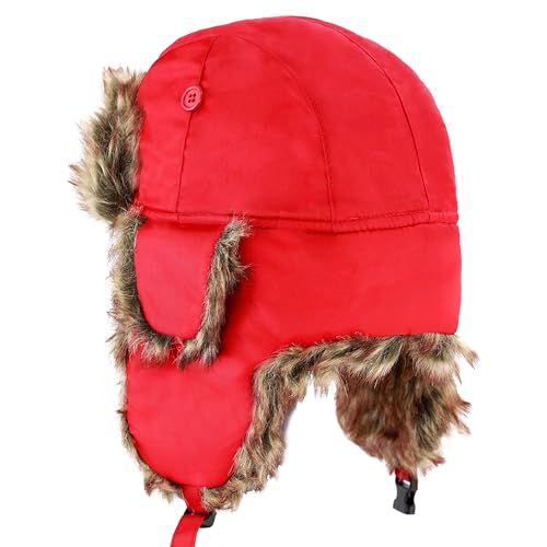Image of Faux Fur Safety Reflective Aviator Trapper Hat Snow Ski Trooper Winter Cap