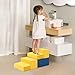 JOYMOR 6-Piece Fabric Soft Play Baby Climbing Blocks for Toddlers with Foldable Long Slide, Foam Climbing Toys for Toddlers 1-3 Inside for Kids' Physical Coordination, Graphics Cognition, Creativity