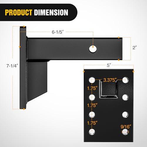 Image of Nilight 3-Position Pintle Hook Mount for 2 inch Hitch Receiver Solid Steel MGTW 14,000 lbs 9-Inch Length Black Pintle Hook Hitch Mounting Plate