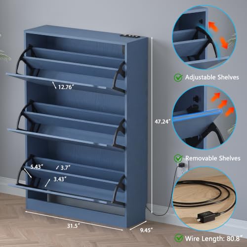 Image of BORNOON Shoe Cabinet with Odor Control and Back Panels, Deodorizing Slim 3-Flip Shoe Storage Cabinet for Entryway, Freestanding Hidden Shoe Rack Organizer for Entrance, Hallway, Bedroom