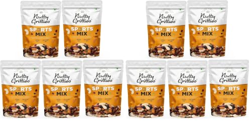 Image of Nutty Gritties Premium Sports Mix 350g (Pack of 10, Sports Mix 1.75 Kg) Roasted Almonds, Cashews, Pistachios, Dried Blueberries, Cranberries and Raisins | Resealable Pouch