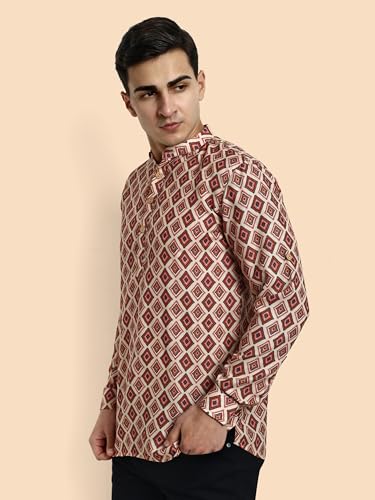 Image of Vardha Men's Cotton Printed Short Kurta with Comfortable Fit and Simple Style and Regular Look | Kurta for Men