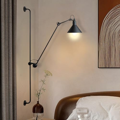 Image of 360 Swing Long Arm Wall Sconce Lamp Bedroom Bedside Lighting Fixture Adjustable Build to Last Easy Install Maintenance Hotels Terraces Aisles Garages Porches Gardens Backyards Exterior Walls
