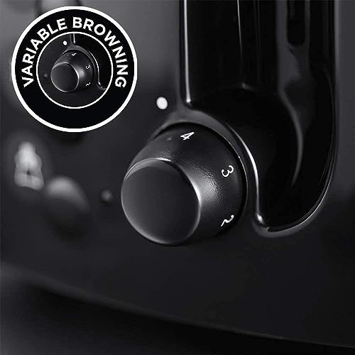 Russell Hobbs Textures 2 Slice Toaster (Extra Wide Slots, 6 Browning levels, Frozen, cancel & reheat function with indicator lights, Removable crumb tray, 850W, Black matt & high gloss finish) 21641 - Image 4