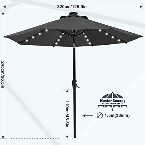 Image of MASTERCANOPY 11ft Patio Umbrella with Solar Lights, Dark Gray