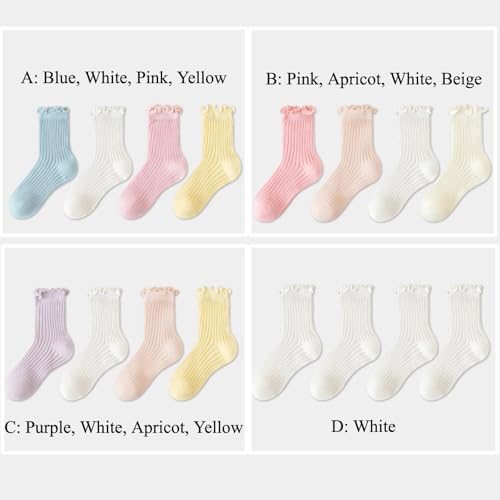 4 Pairs Girls' Socks for Summer, Thin Mesh Cotton Mid-Calf Socks with Princess Ruffle Trim2
