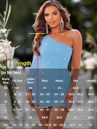Image of ShawGobow Sparkly Outfits for Women,One Shoulder Ruched Bodycon Short Prom Dress,Sexy Dresses Cocktail Homecoming Nye
