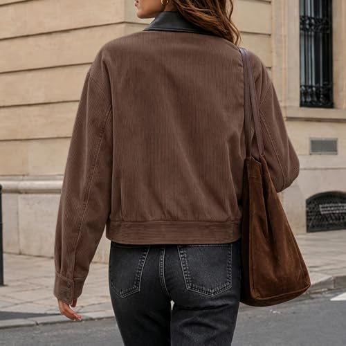 ZWRXW Corduroy Jacket Women Zip Up Barn Bomber Coat Cropped Jacket - image 4