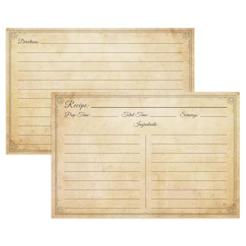 LuBudingJoy Vintage Recipe Cards - 60 Double Sided 4x6 Cards for Weddings & Showers