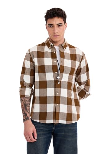 Image of SNITCH Men Casual Shirt | Regular Fit Full Sleeve Button-Down Collar Buffalo Check Pattern | Premium Cotton Blend & Breathable Fabric Outings