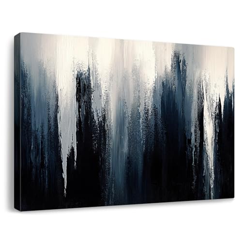 gaosoul Modern Blue Abstract Canvas Wall Art Oil Painting Giclee Print with Vertical Ice Crystal Strokes Ombre White to Navy Gradient Gallery Wrapped for Home Office Decor 24x16in