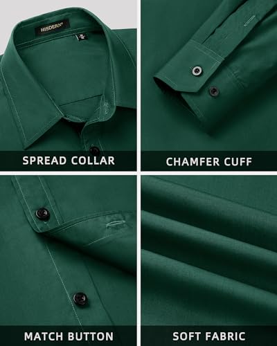 Image of HISDERN Mens Dress Shirt with Tie Pocket Square Set Classic Button Down Shirt Matching Tie Long Sleeve Shirts