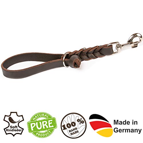 Fettleder Kurzführer, Führleine, Kurzleine (35 cm x 10 mm verchromt, Braun)