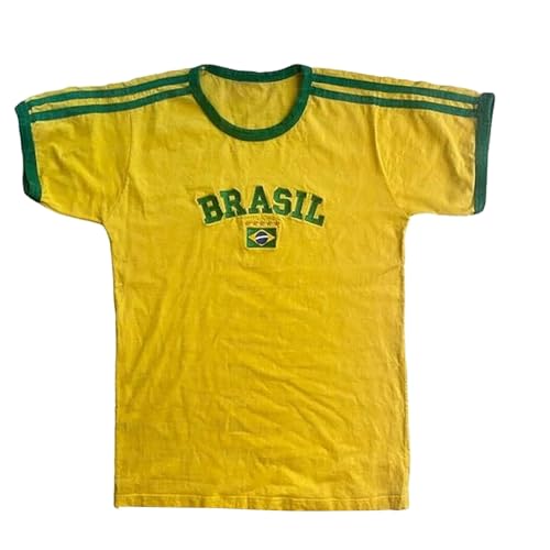 Elegante camiseta de mujer para mujer, camiseta de Brasil, camiseta de manga corta, camiseta gráfica para mujer, estilo vintage de los años 90, camisetas de tirantes, amarillo claro, S
