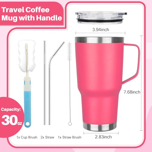 Image of 30 oz Tumbler with Handle, Stainless Steel Insulated Tumbler with Lid and Straw, Double Wall Vacuum Coffee Mug Tumbler, Insulated Coffee Thermal Cup for Cold and Hot (Peach Pink)