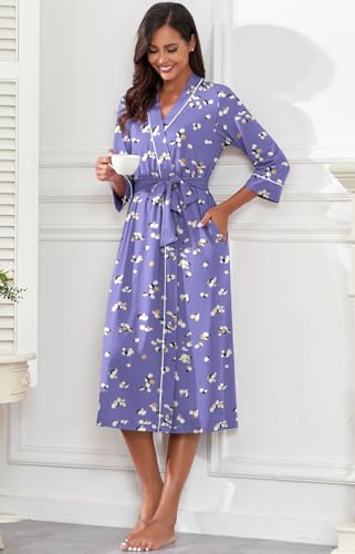 Image of PrinStory Womens Robe Long Knit Bathrobe Lightweight Soft Robes Ladies Bath Robe
