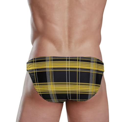 Black and Yellow Buffalo Check Plaid Swim Briefs for Men Swimsuit Bikini Swimwear S B04039433