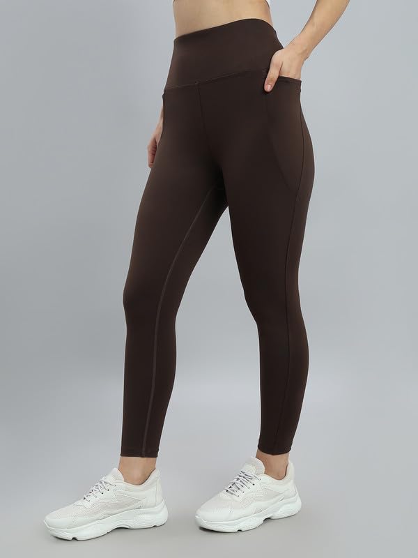 Image of GO COLORS Solid Nylon Stretch Ankle Length Training Tights | High Rise, Side Pockets