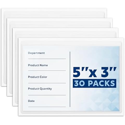 Mifflin-USA Index Card Holder (3x5”, 30 Pack), Clear Self-Adhesive Card Pockets, Label Holders for Organizing Storage Bins & Containers, Plastic Sleeves for Protecting Cards & Labels Cover