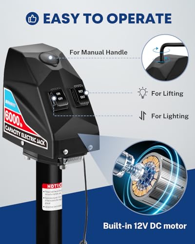 Image of Kohree Electric Trailer Jack 6000 lbs, Heavy Duty RV Electric Power Tongue Jack for Travel Trailer A-Frame Camper, with Manual Crank Handle & Weatherproof Jack Cover, 22 inch Lift, 12V DC with Wiring
