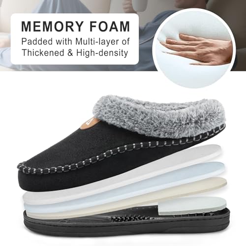 Image of ATHMILE Slippers for Men Warm Moccasin Memory Foam House Shoes Indoor | Outdoor Fuzzy Plush Fluffy Lined Clog Wide Slip-on Loafer for Home Bedroom Dad Gifts