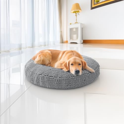 Muddy Mat® Cloud K-9 Bed for Dogs & Cats, Soft & Relaxing Round Dog Bed, Chenille Material, Removable Cover, Washable & Dryer Safe–Grey Large(40'x40')