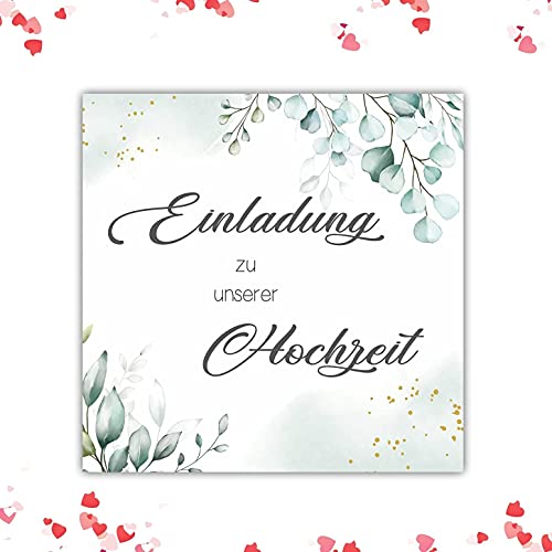 40 Stück Hochzeitseinladungen Einladungskarten Klappkarten Hochzeit Quadratisch eukalyptus 14,8 x 14,8 cm mit Umschlägen Hochzeit Einladungskarten Hochzeit Cover