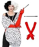 Miulruma Cruella Deville Costume Women Dalmation Shawl Faux Stole with 1920s Gloves and Holder Halloween Cosplay Party MA025BW