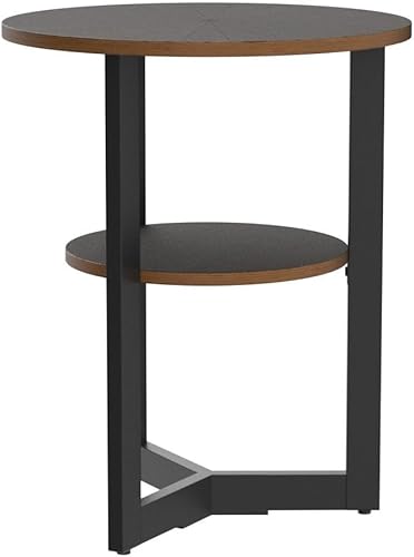 Miniatura 29 de LEEMTORIG Mesa auxiliar redonda, mesa auxiliar grande de 2 niveles con patas de metal, moderna mesita de noche para sala de estar, dormitorio, Negro