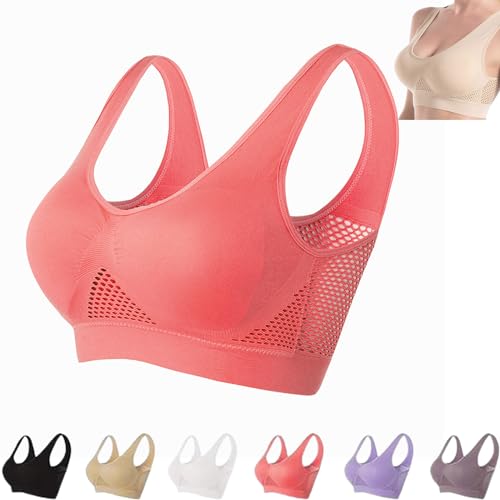 JosuE Sujetador Transpirable Cool Liftup Air, Sujetadores Transpirables para Mujeres, cómodo inalámbrico (Medium,Watermelon Red)