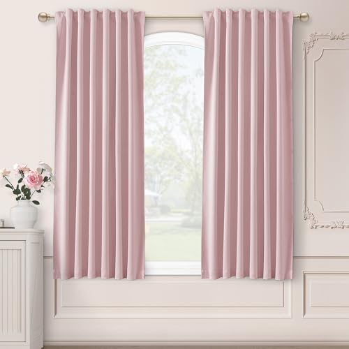 SHINELAND Light Baby Pink Blackout Curtains, Cute Back Tab Haning, Thermal Insulated Window Panel for Nursery & Girls Bedroom, 2 Panels Set