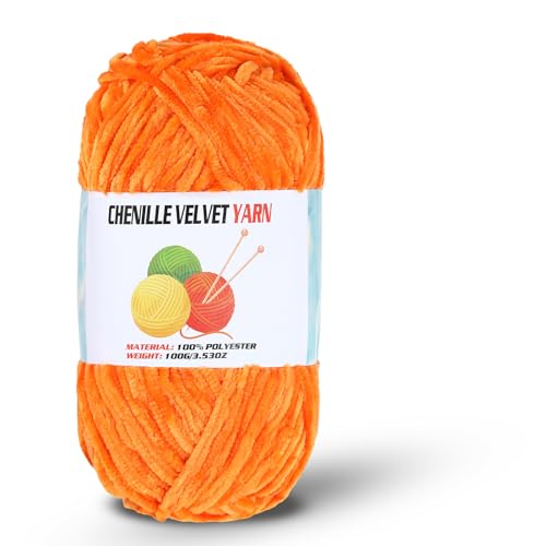 Image of Velvet Chenille Chunky Yarn, Handcrafts Weaving Soft Chenille Yarn for Crocheting Clearance, Used for Making Baby Yarn Blanket, Clothes, Knitting Creations (1 - Orange)