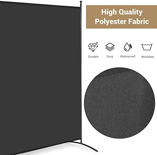 CASART Room Divider, Fabric Portable Room Partitions Protective Screens, Steel Frame Freestanding Privacy Separator Decorative for Living Room, Office, Balcony and Garden (180 x 185cm, Black)
